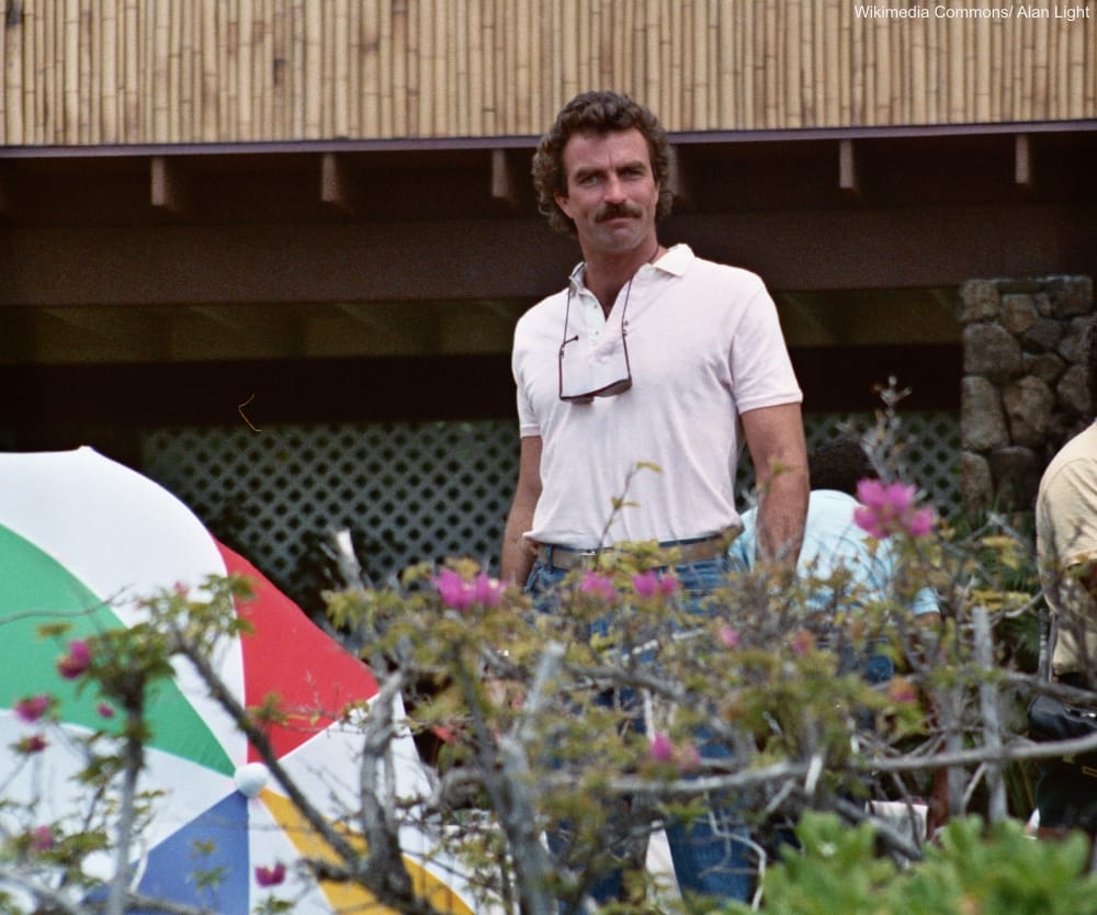 Tom Selleck filming Magnum P.I.