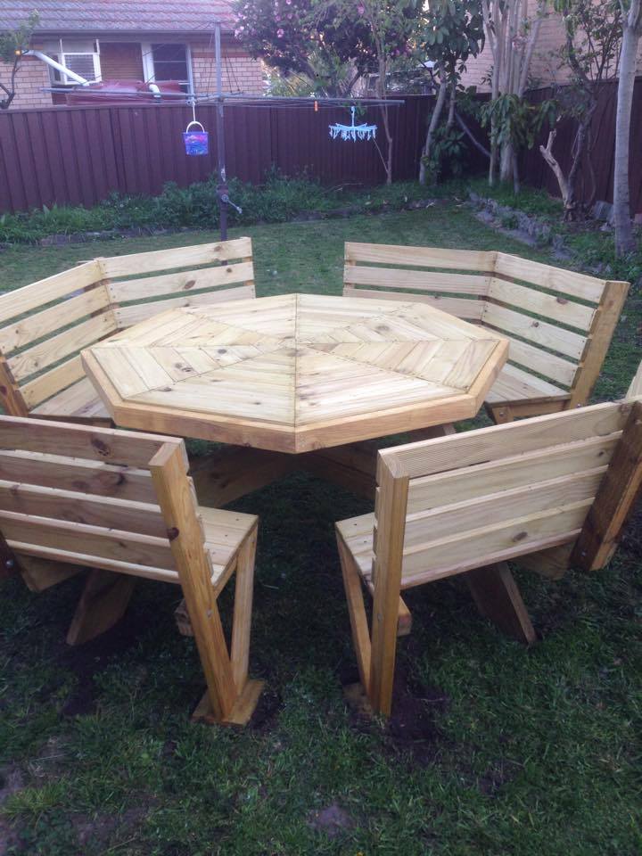 From David Kells: 8 seater garden Pine bench this is my first attempt at furniture making, having previously only done basic DIY jobs. Dave in Sydney.