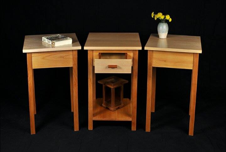 From Ronnie Atkins: These 3 tables are made with Alder for the base and Maple for the tops. The one with a drawer has maple front cherry pull and brich sides.