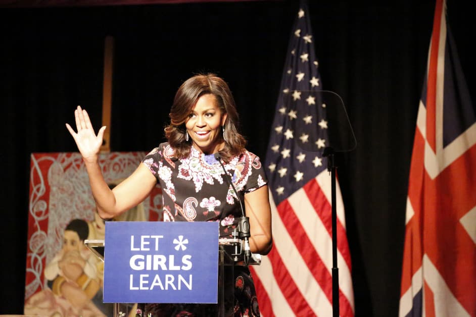 The FLOTUS, Michelle Obama, talks to the about educating girls. / Via Simon Davis/ DFID