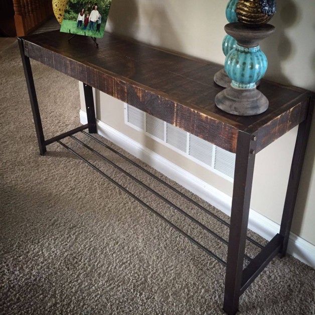 From Aaric Geihl: made this console table for some friends out of reclaimed iron, rebar and wood. I may need to make a few more.