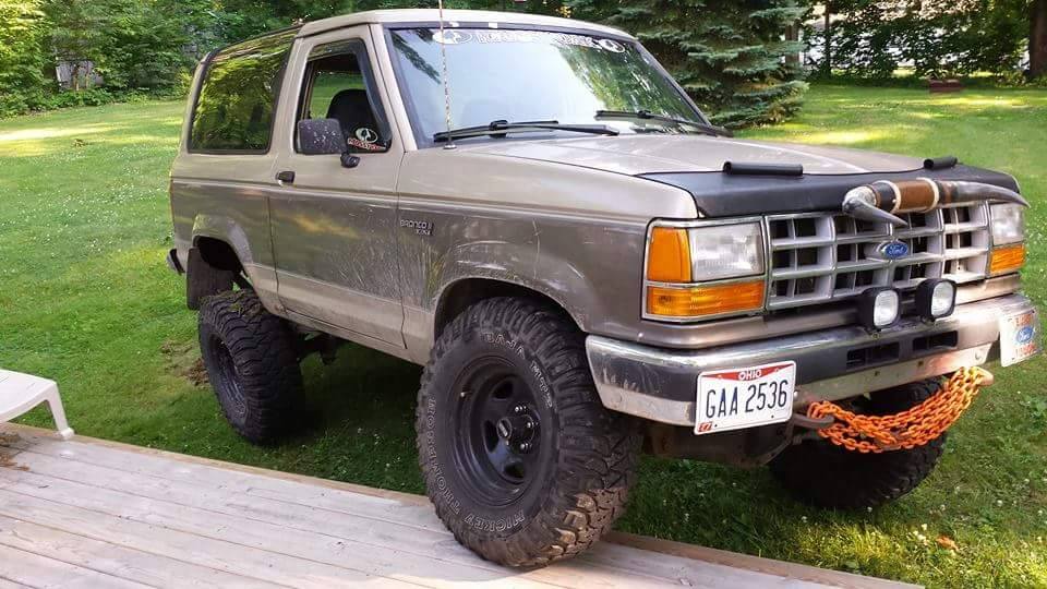 From Derrick Lemmon: She is a 90 xlt 2.9 with a 4 skyjacker lift 31x10.50 mickey Thompsons on crager rims and he front axel is from a 94 ranger cause the bronco ones sucked
