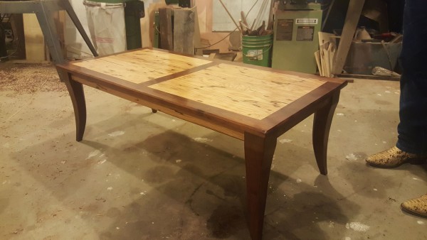 From Kevin Farmer: I built this as a house warming gift for my cousin this fall. It is made from bug white oak and black Walnut with a golden pecan stain and helmsman semigloss. Used biscuit joints to hold it all together. All the wood was cut on my Woodmizer super hydraulic bandsaw. I'm from Atlanta tx