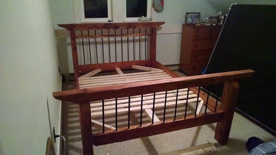 From Curtis Girginoff: Bedframe made out of what I believe is wormy chestnut and some rebar