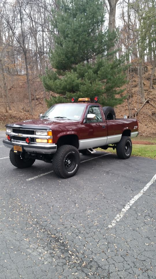 From Mark Thompson: My '94 Z71 with 50K original miles, 6 inch Rough Country suspension lift, leveled, Turbo400, locker w/4.56's, Flowmaster duals, BFGoodrich 35's...