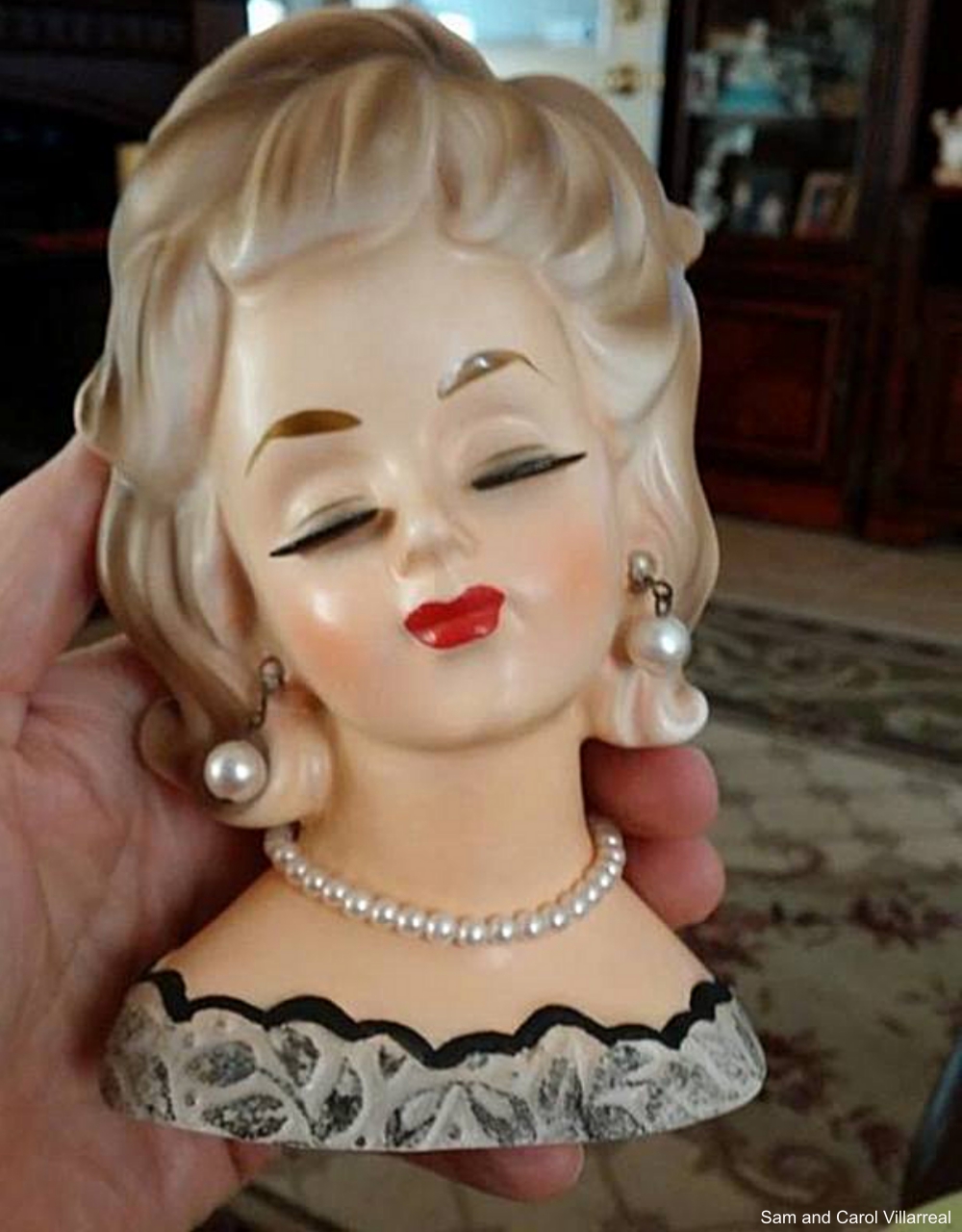 Vintage Lady Head Vase with Jewelry