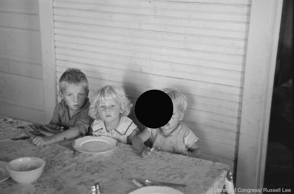 Hungry Children at Table Rejected FSA Photo