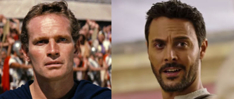 Charlton Heston (left) and Jack Huston as Judah Ben-Hur