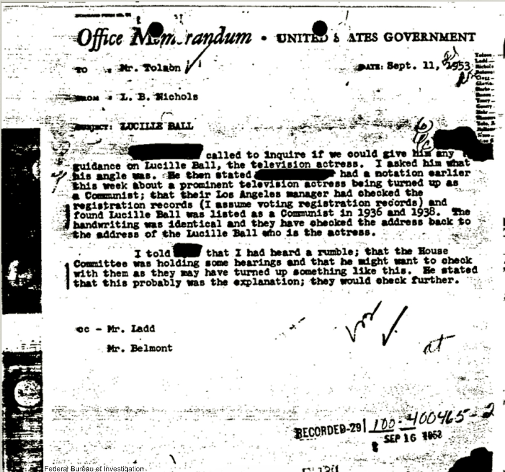 Page 9 of FBI Papers on Lucille Ball