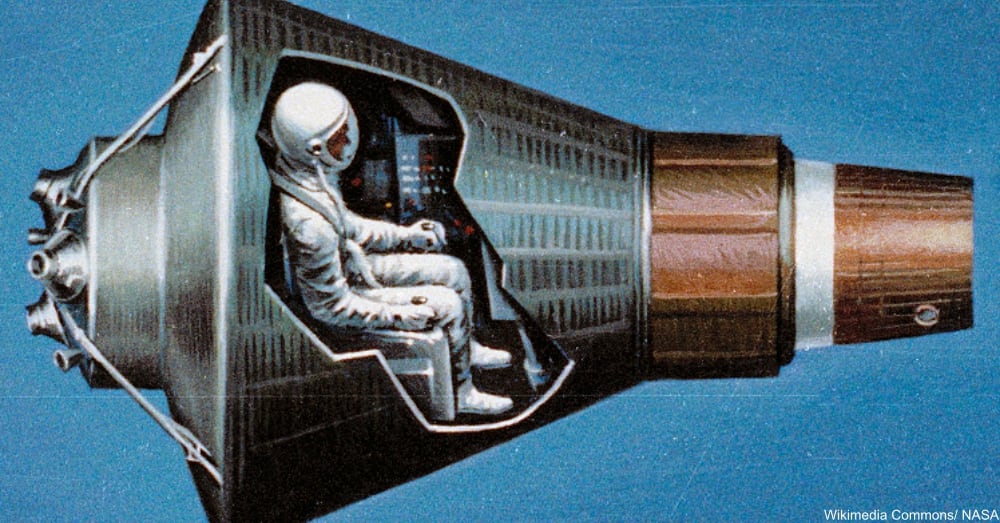 Cutaway of Astronaut Inside Mercury Spacecraft 1964