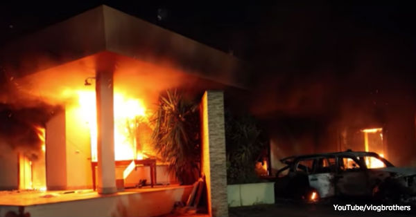 The embassy annex was firebombed and destroyed.