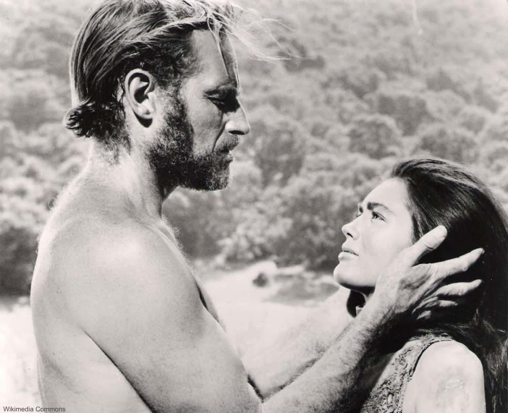 Charlton Heston and Linda Harrison in Planet of the Apes
