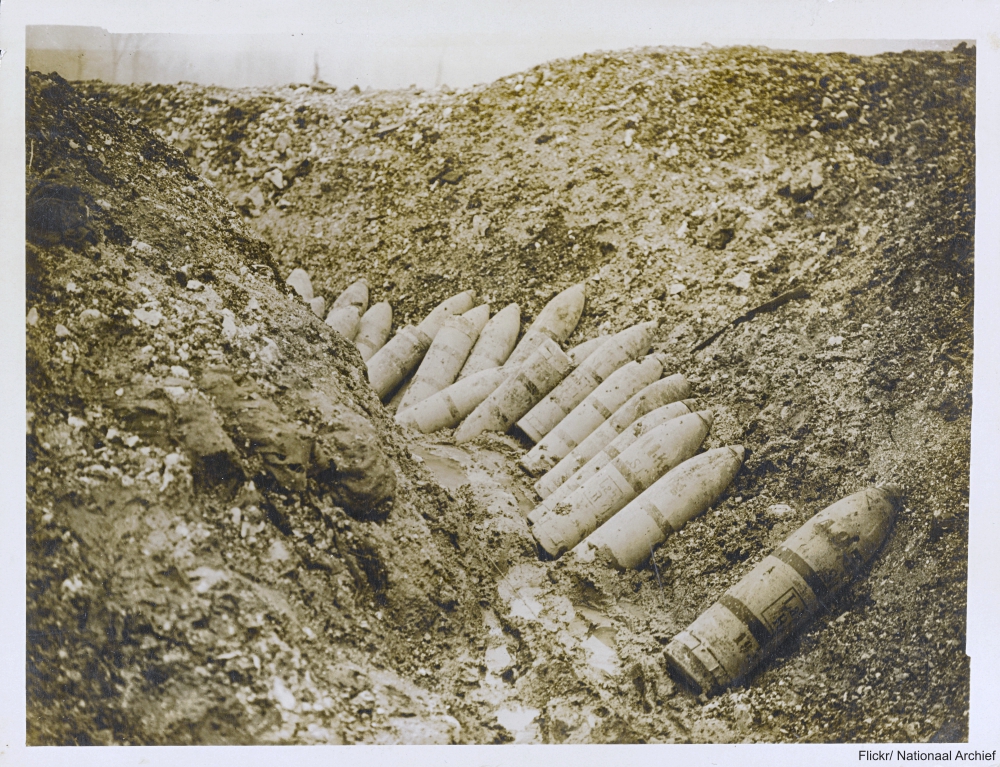 Unexploded German ammunition left in a trench in France