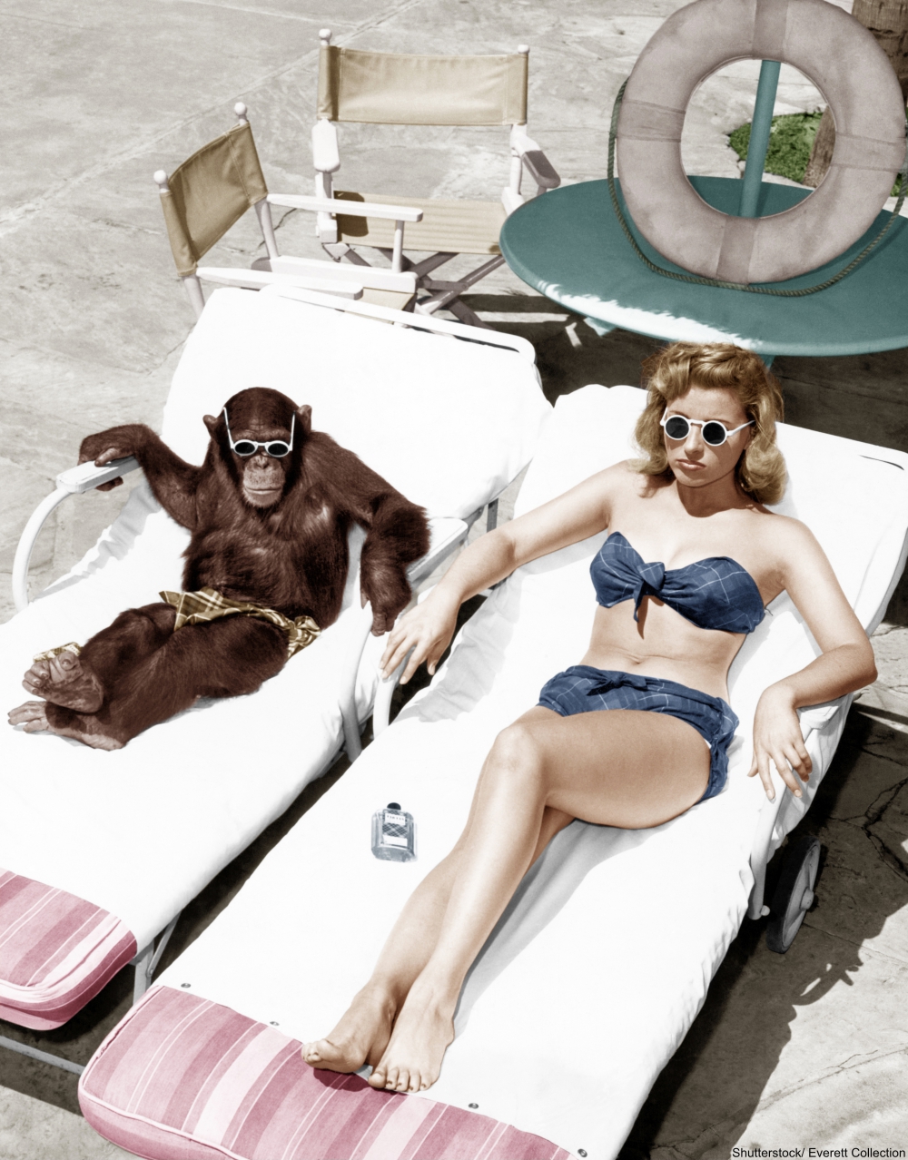 1940s woman in bikini with a chimp