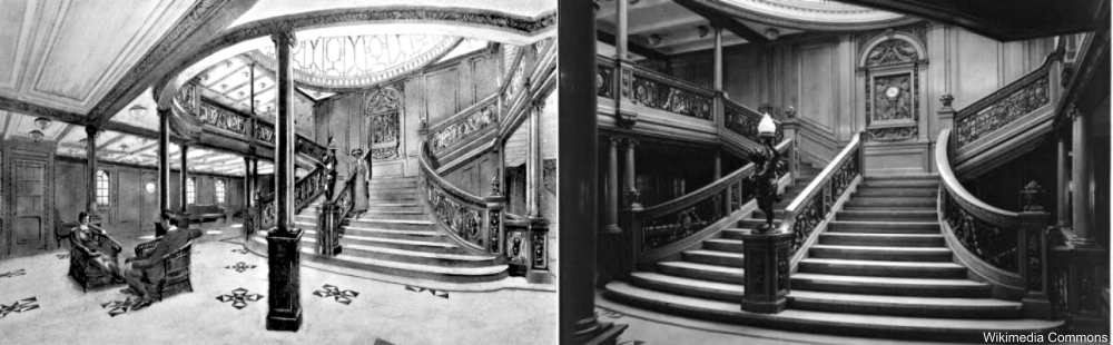 Comparison of the grand staircases of RMS Olympic and Titanic