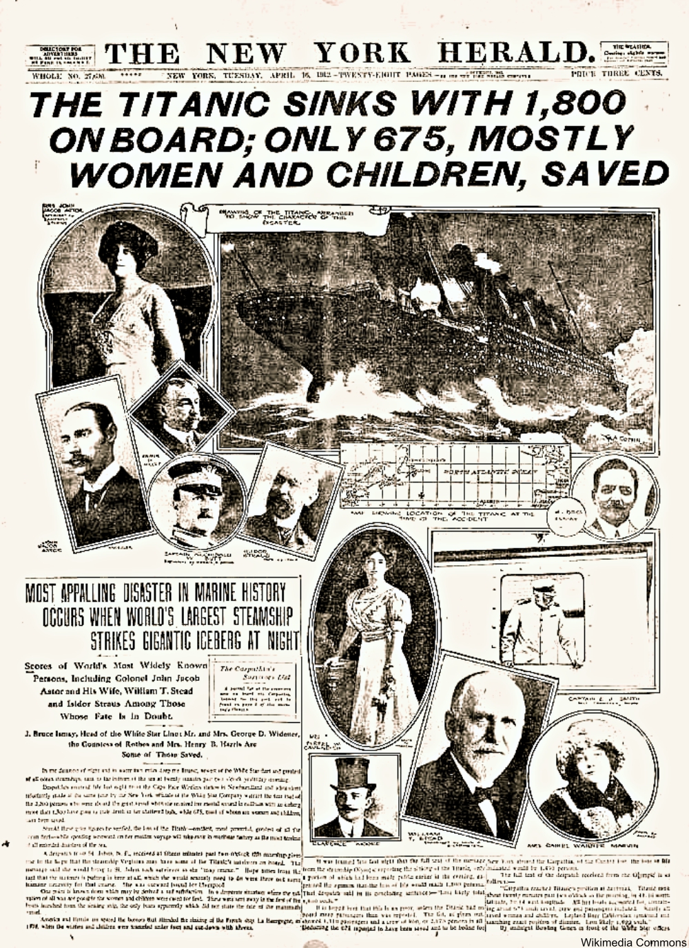 Front Page News of Titanic Sinking 1912