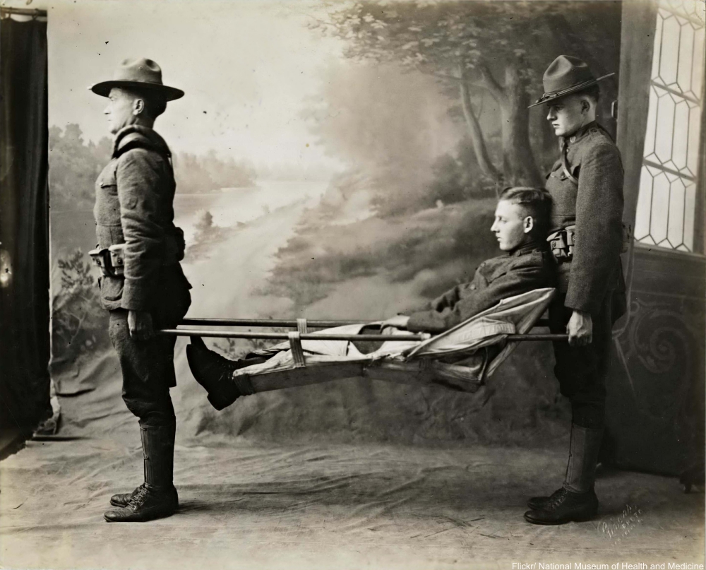 WWI era soldier on stretcher