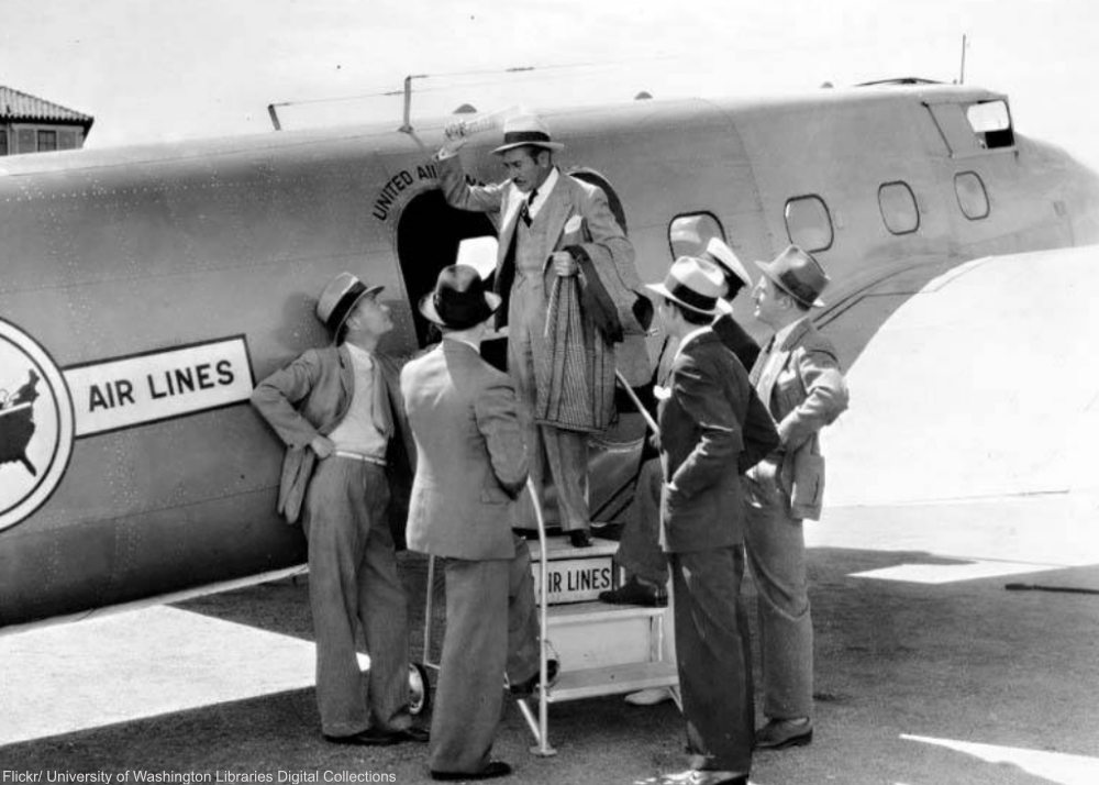 Boarding a Boeing plane in style.