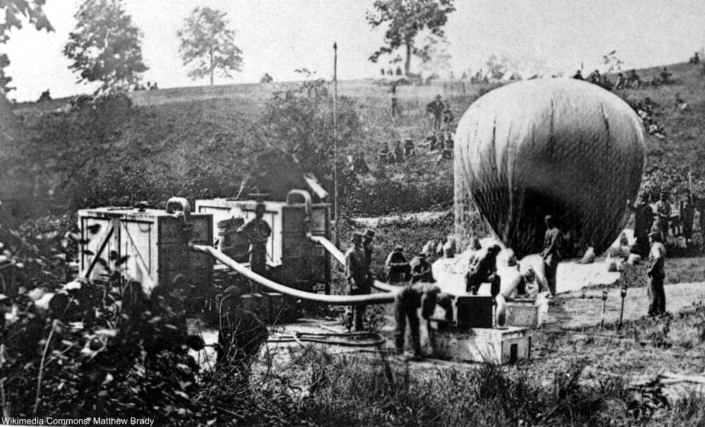Civil War photograph of hot air balloon being readied for military service.