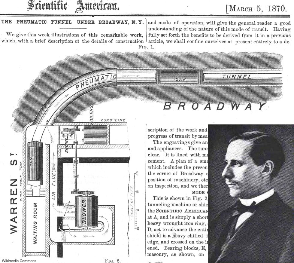 Alfred Ely Beach and his pneumatic subway diagram
