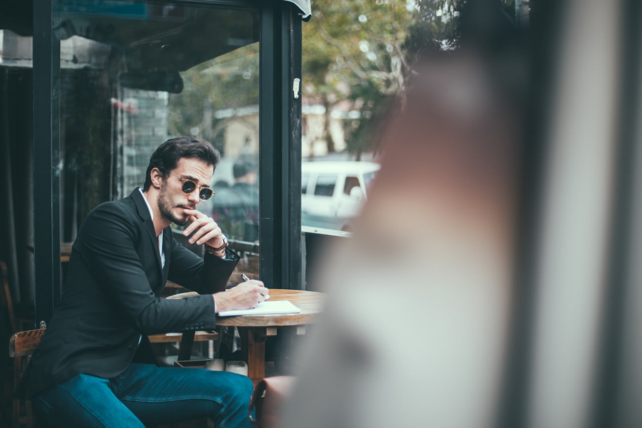 Writer in a cafe