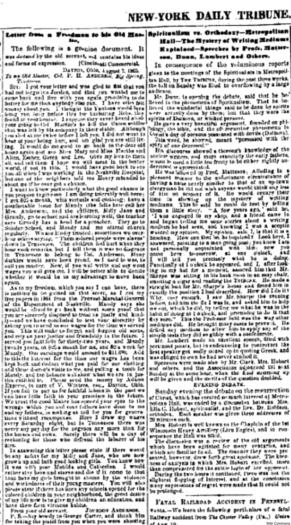 The 1856 Letter to a Freedman to His Old Master