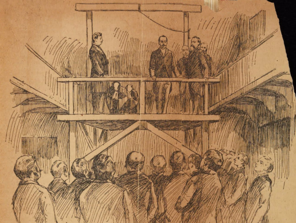 A sketch of Holmes right before his hanging via Times / Library of Congress