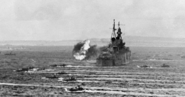 Source: Wikimedia Commons The USS Indianapolis during the shelling of Saipan.