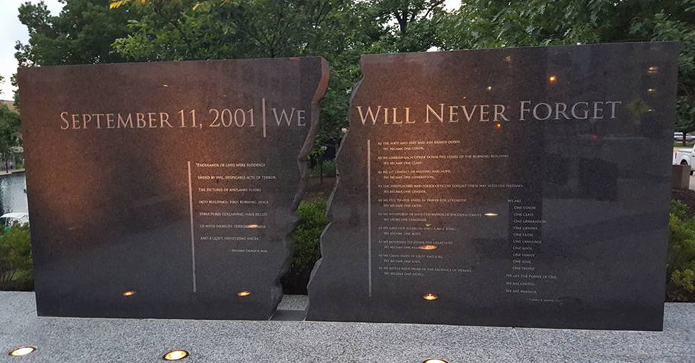 Photo: Facebook/Family Automotive -- The 9/11 Memorial in Indianapolis features a split wall, as well as beams from the Twin Towers.