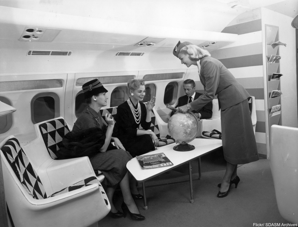TWA 1960s publicity photo showing modern design inside a Convair 880