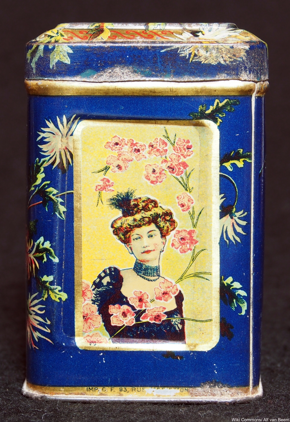 20th century tea tin featuring an Edwardian lady