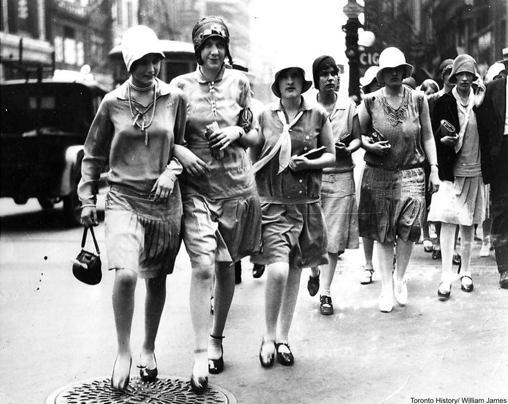 Fashionable young ladies walking down the street