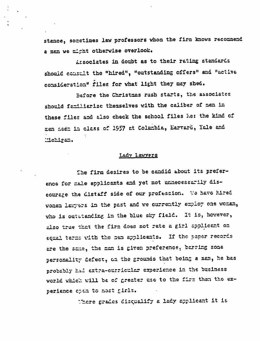 This original 1950's era legal memo lays out one firm's policy for the interviewing of