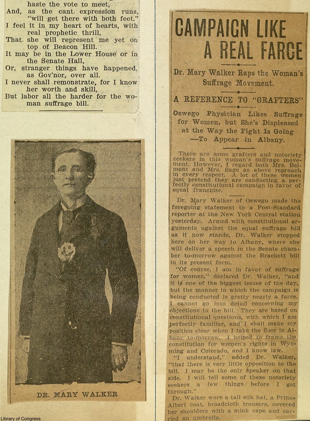 Dr. Mary Walker gives her opinions on the suffrage campaign of the day