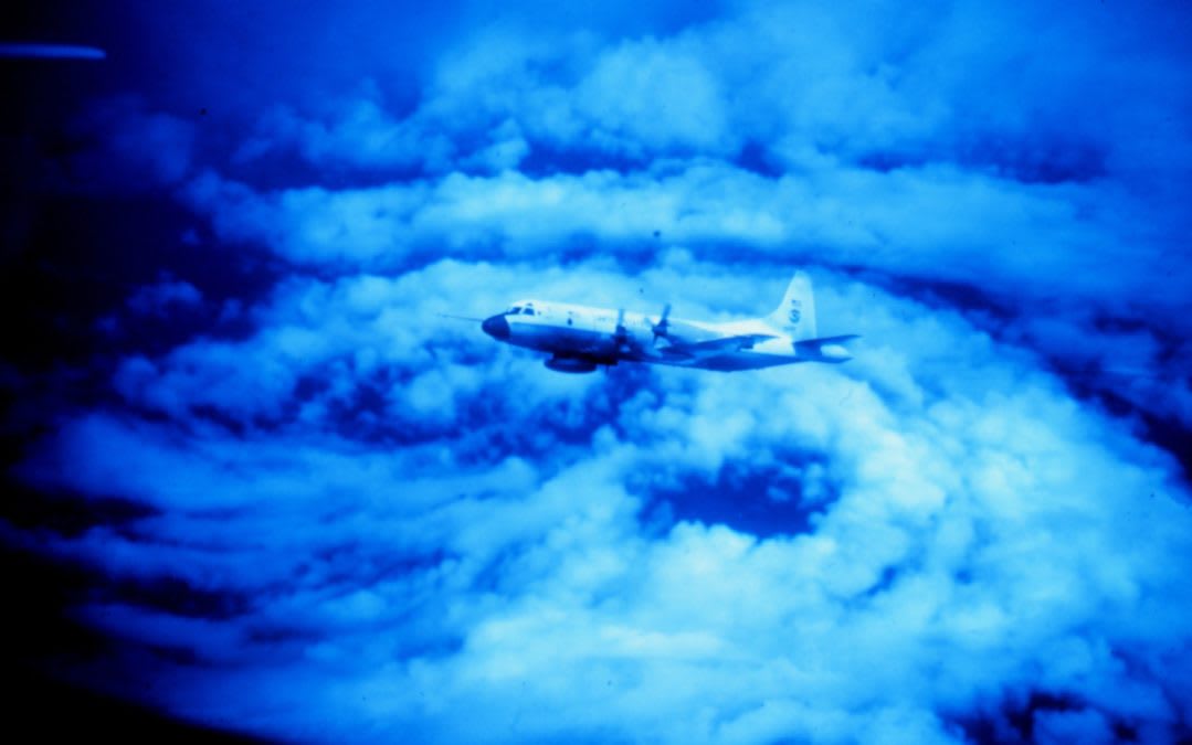 NOAA pilots fly into Hurricane Caroline, 1975.