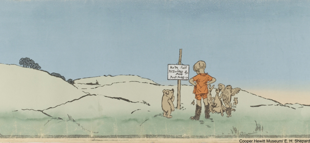 1920s illustration by E.H. Shepard of Winnie-the-Pooh and Christopher Robin