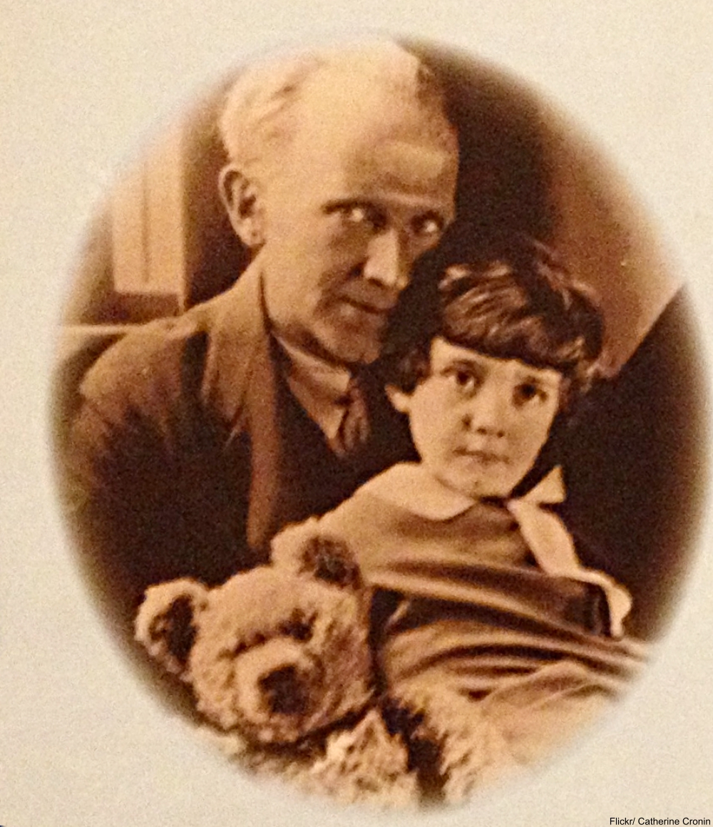 A.A. Milne and Christopher Robin Milne with the famous Pooh Bear toy