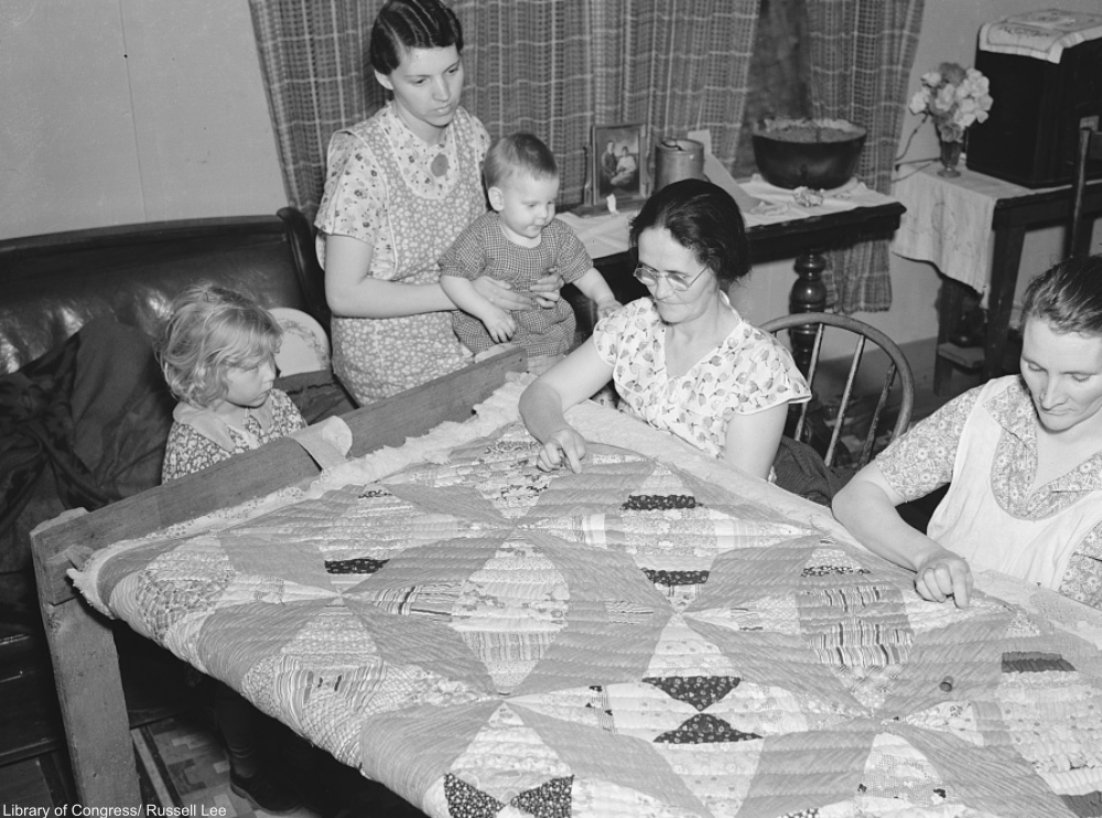 A quilting party in an Alvin, Wisconsin, home