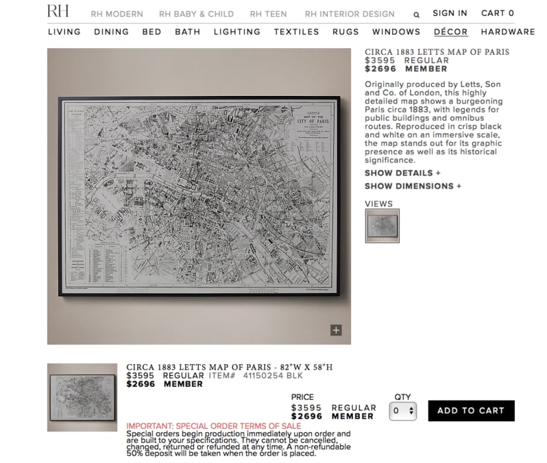 RH's vintage map of Paris really brings a room together -- but at what price?