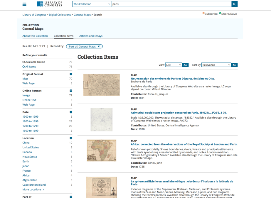 The Library of Congress contains thousands of high-resolution digital files of archived vintage maps.