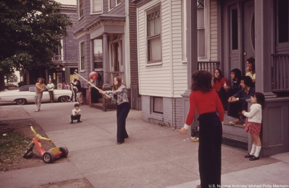 kids playing stickball