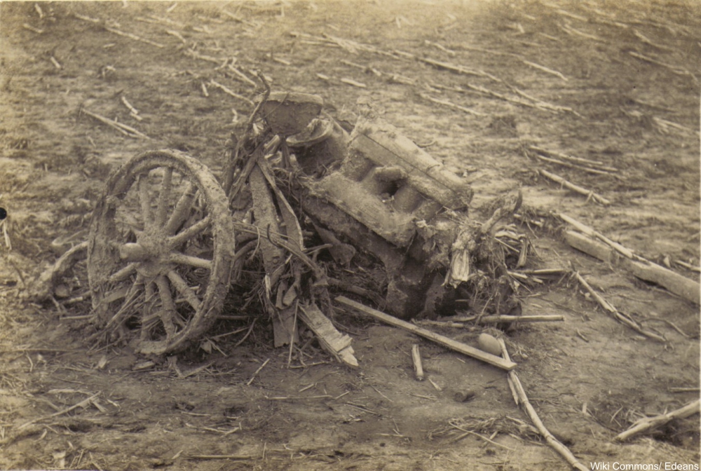 Model-T destroyed by the 1925 monster tornado in Owensville, IN.