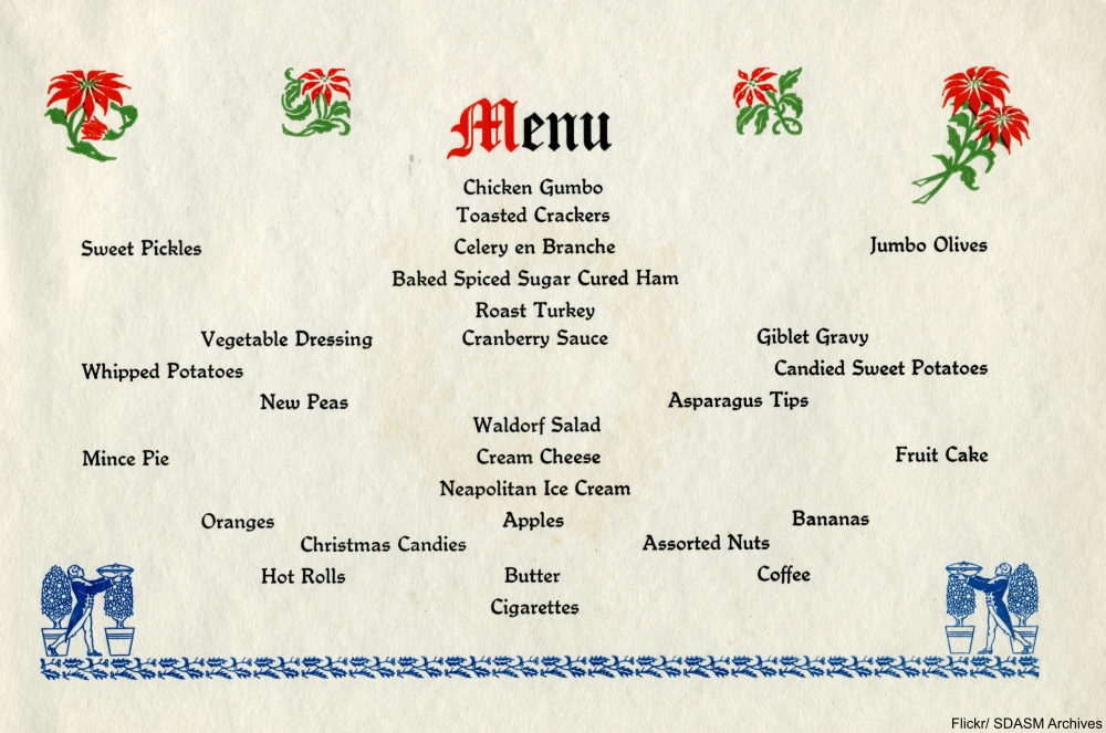 Christmas menu from 1934 has chicken gumbo as one of the options