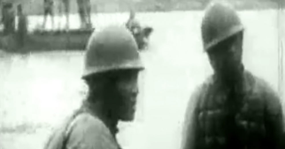 Source: YouTube/Josh Griffiths Japanese soldiers patrol the waters around the island.