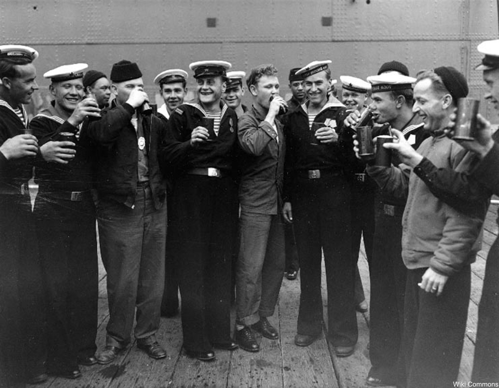 US and Soviet sailors in Alaska celebrate VJ day.
