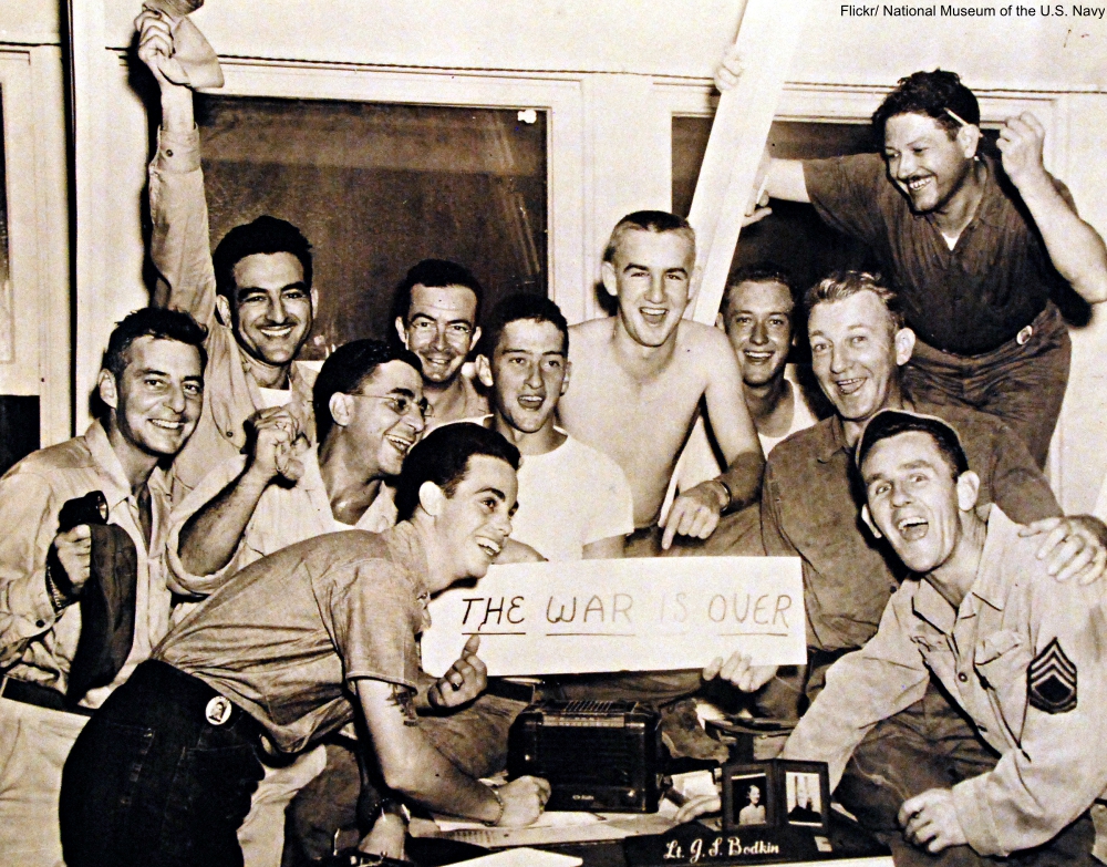 Surrender of Japan, August-September 1945. Victory Celebrations (VJ Day) at CINCPAC HQ, Guam, August 15, 1945.