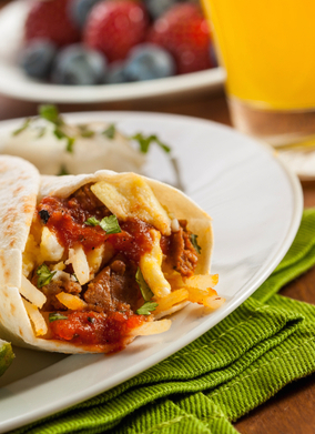 Hearty Chorizo Breakfast Burrito with Eggs, Cheese, and Hashbrowns