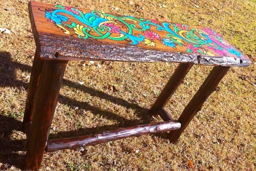 I know this pales in comparison to what you post, but my 15 year old son and I crafted this pub table using all hand tools (mostly non-powered...ONLY because we don't have the good tools! Lol) I am a pyrography artist so I added pyrography in the Norwegian inspired Rosemåling art design on the top. I matched the legs and supports color by torching them. We are building bar stools now..but using non-powered hand saws to cut log slices will take a lot more time. this is all made from scavenger hunting through nature and finding the fallen logs. No live trees were harmed in the making of this pub table. lol