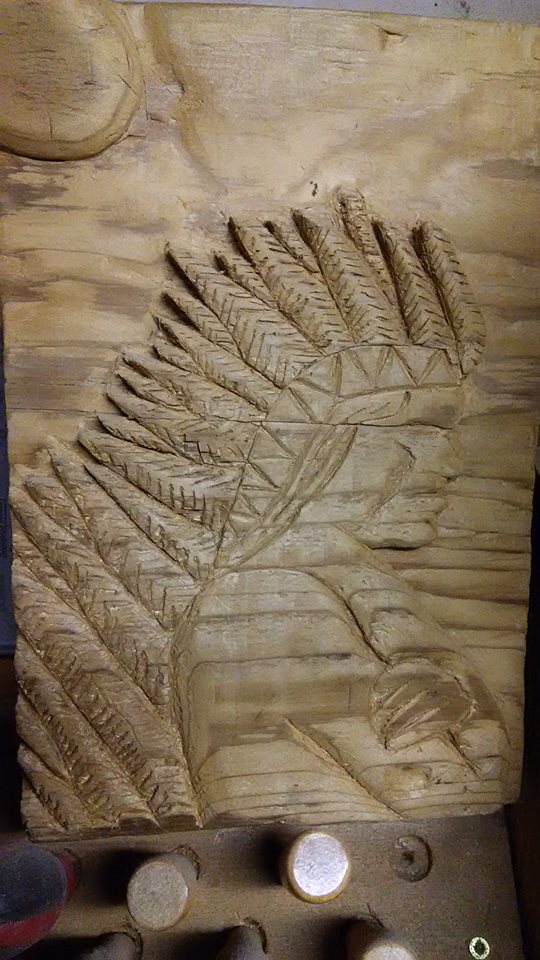 From James Halligan: My first two carvings, turned out nice . Indian with razor knife and wood spirit with dremmel