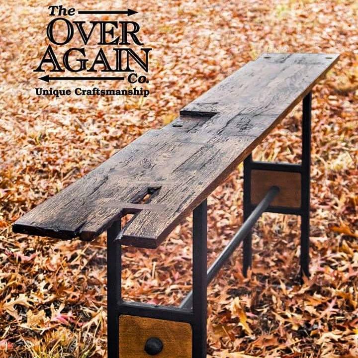 From Scot Brine: Custom Sofa Table -Design & built by Scot Brine. Reclaimed Barn beam with Walnut Butterfly joints. Base designed to mimic the mortise & tenon joinery .